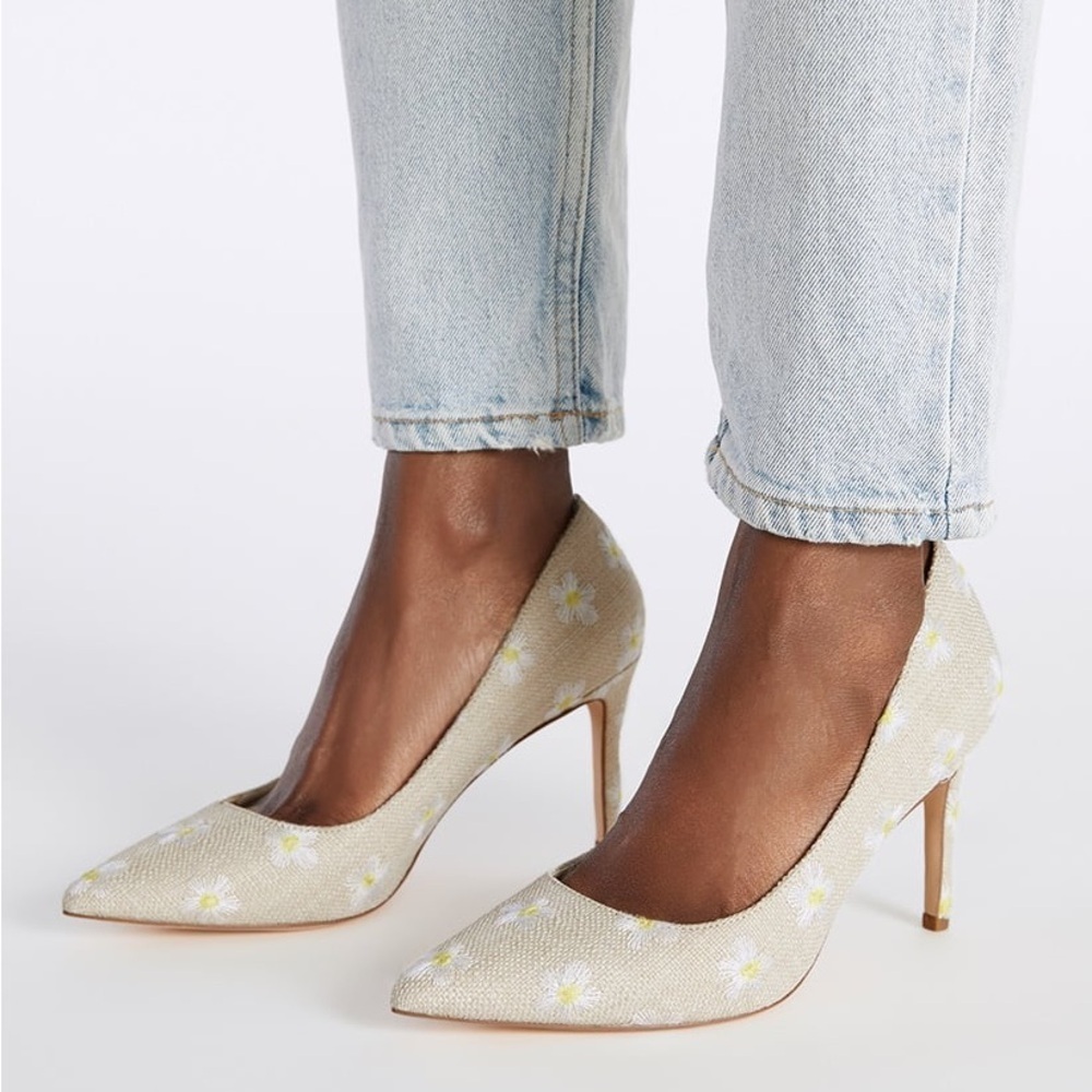 JUSTFAB Khloy Classic Pump Beige Floral Women's High Heels Shoes Size 8 - Picture 6 of 11